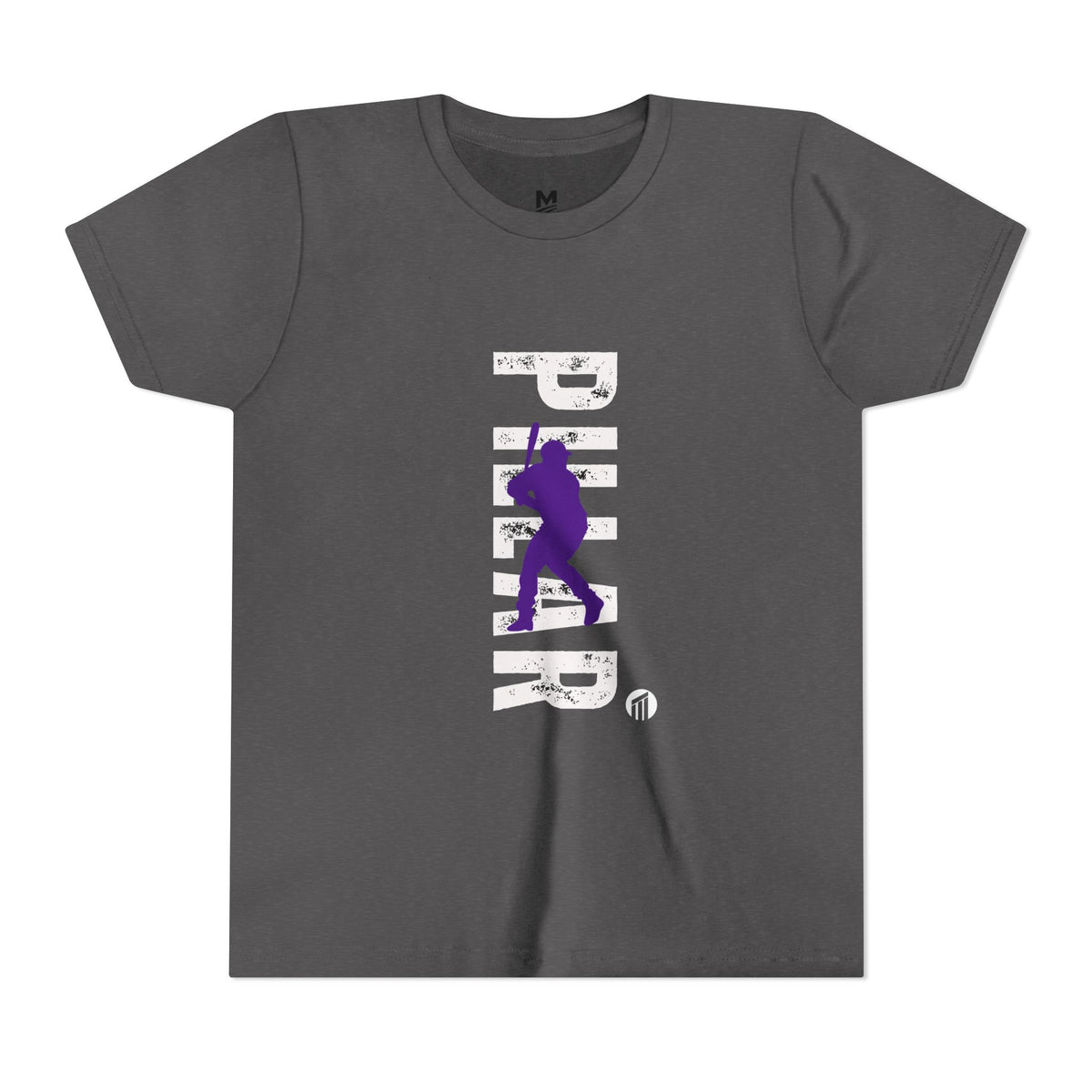 Youth Baseball Tee — Purple Baseball Player Silhouette