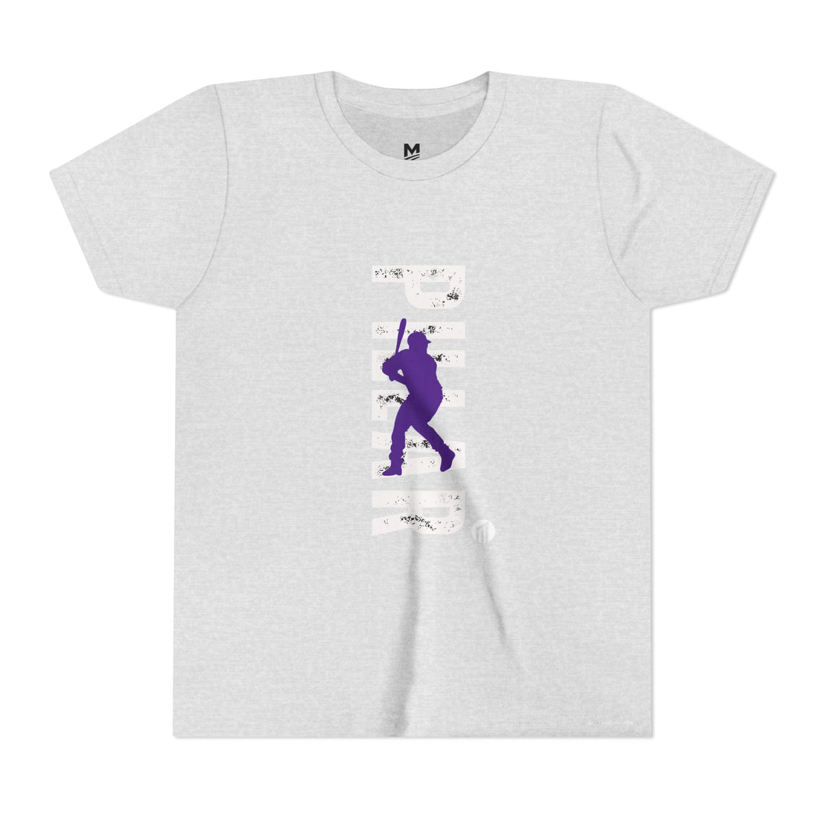 Youth Baseball Tee — Purple Baseball Player Silhouette
