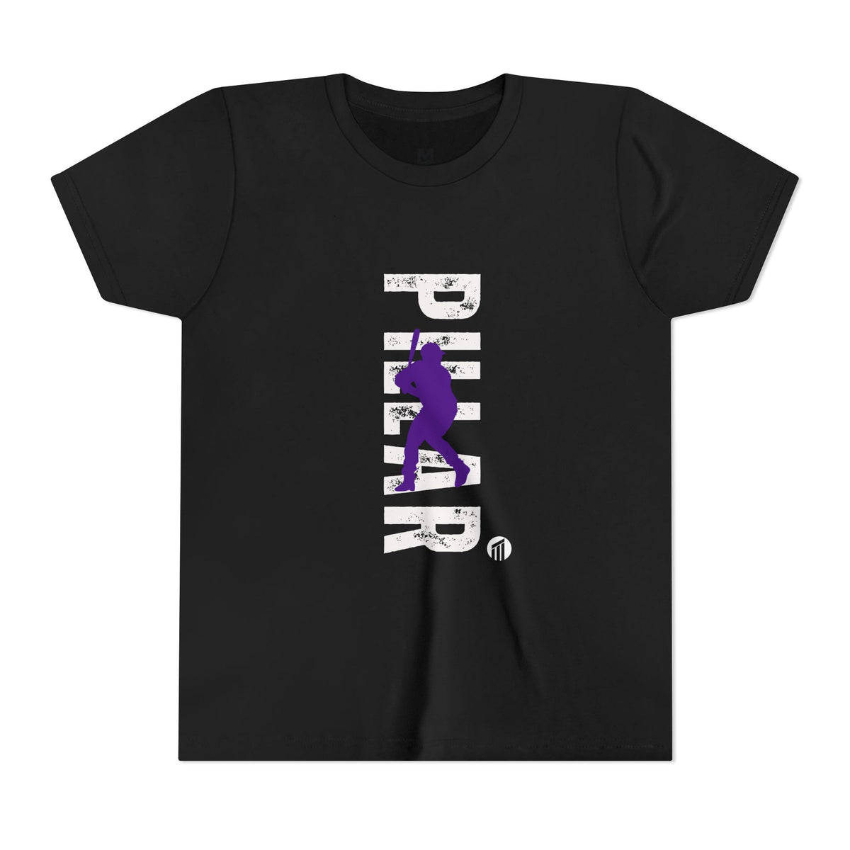 Youth Baseball Tee — Purple Baseball Player Silhouette