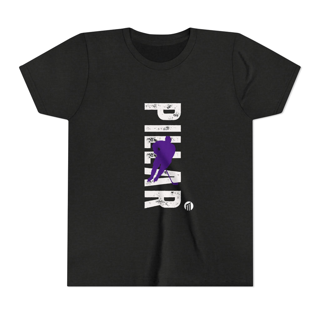 Youth Hockey Player Graphic Tee — Purple Silhouette Team Shirt
