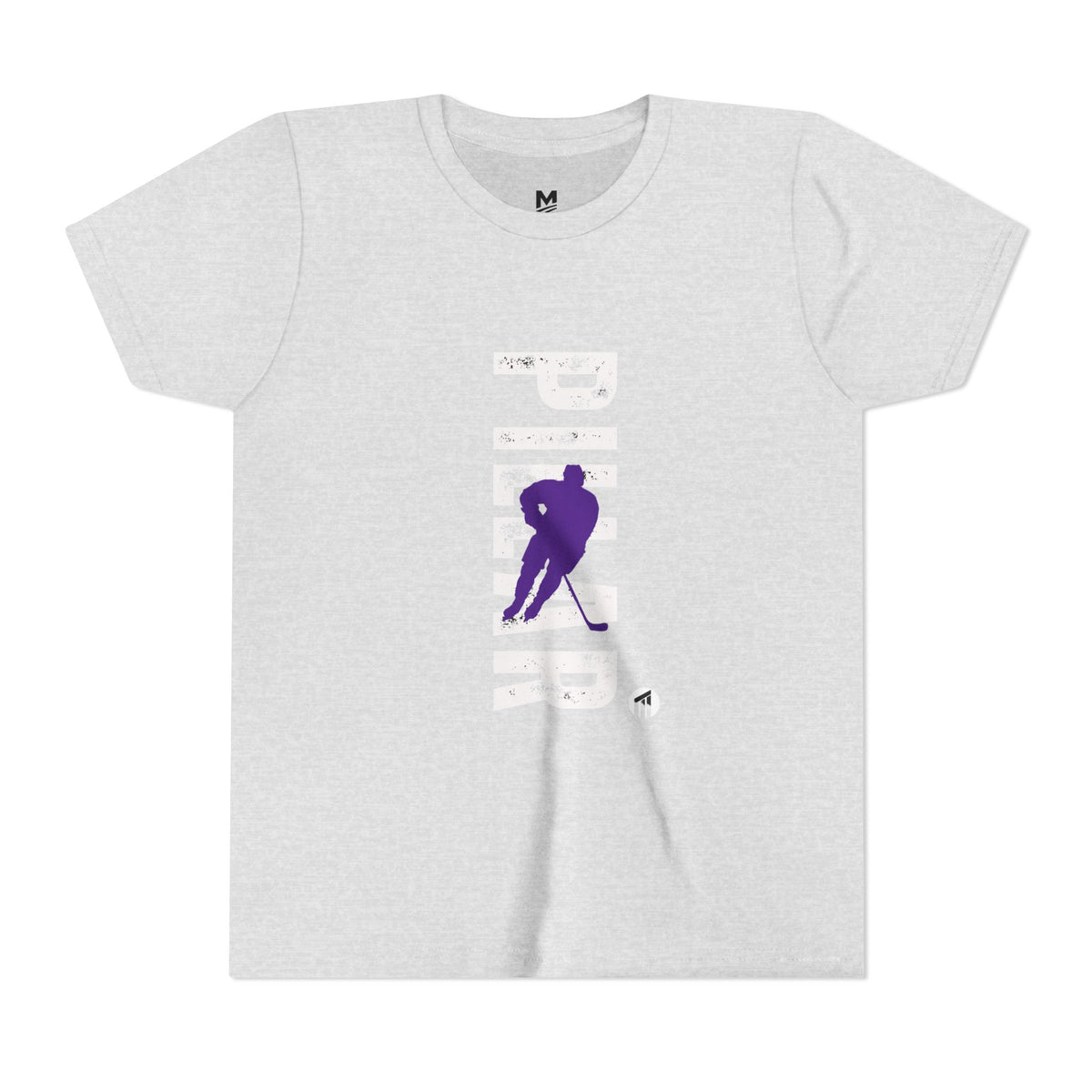 Youth Hockey Player Graphic Tee — Purple Silhouette Team Shirt