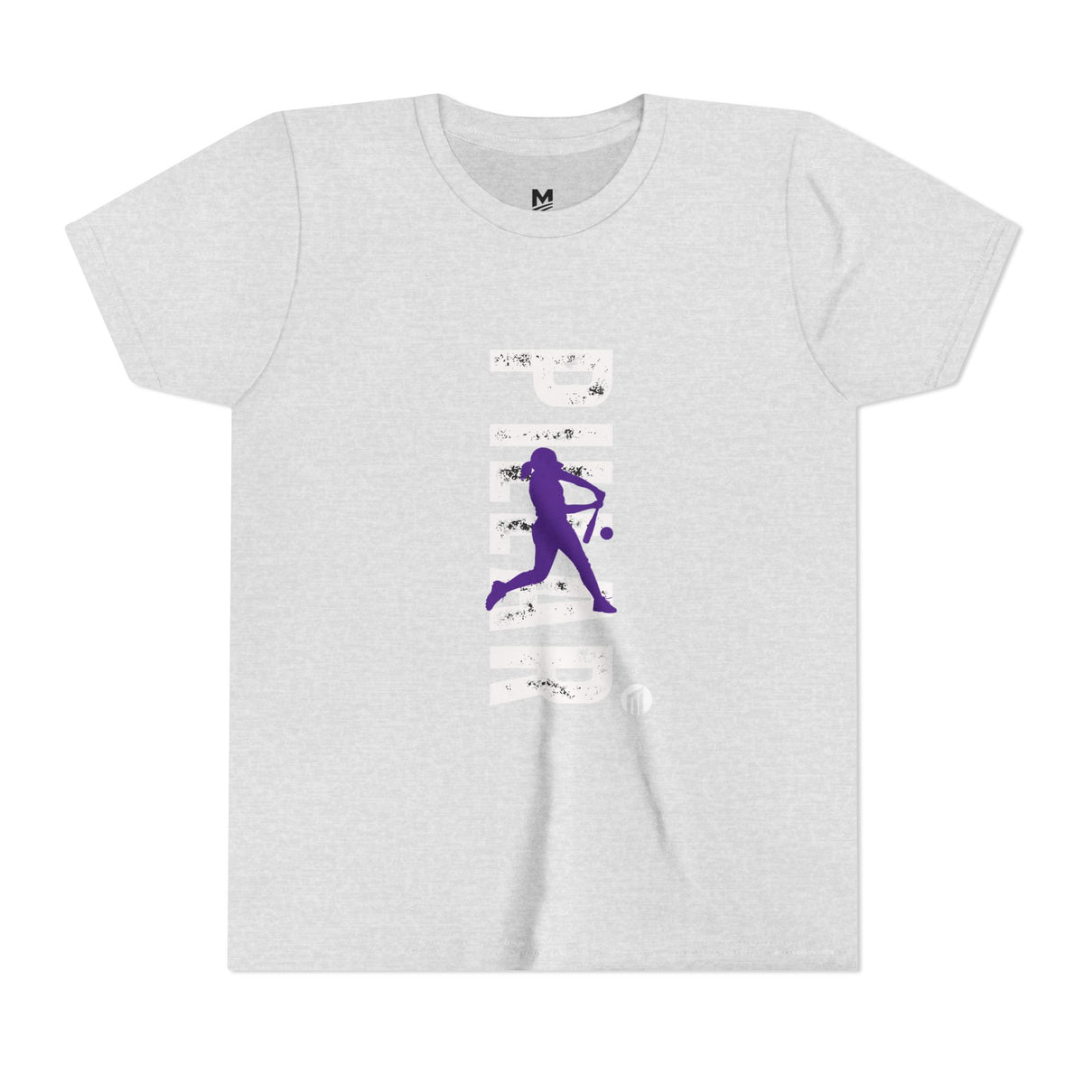 Youth Softball Silhouette Tee — Purple Batter Graphic