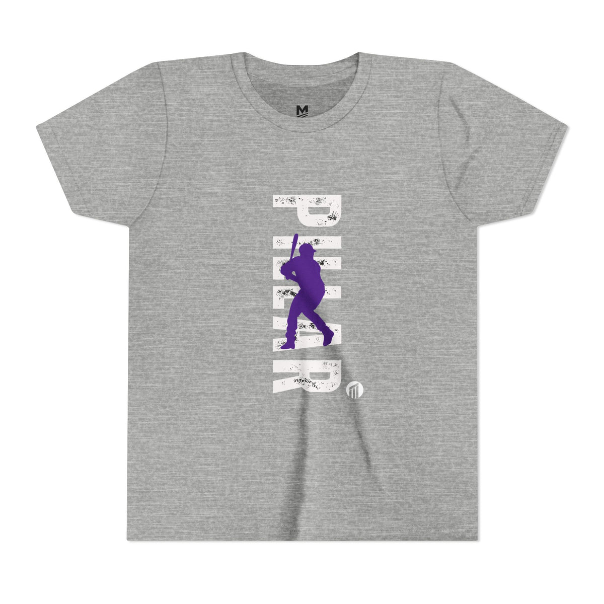Youth Baseball Tee — Purple Baseball Player Silhouette