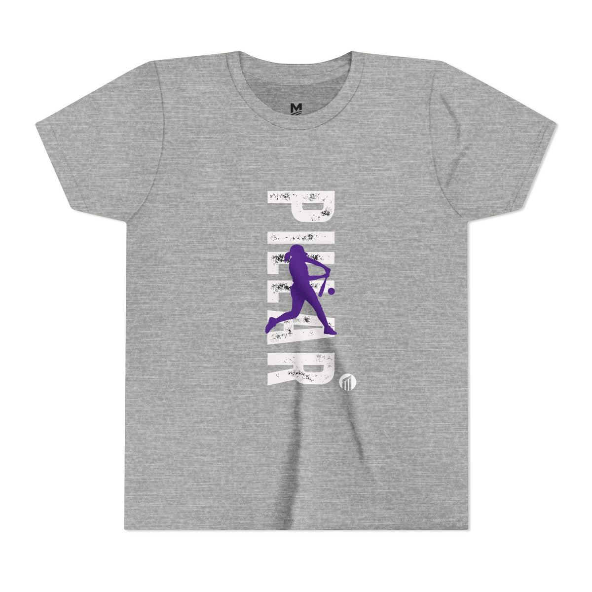 Youth Softball Silhouette Tee — Purple Batter Graphic