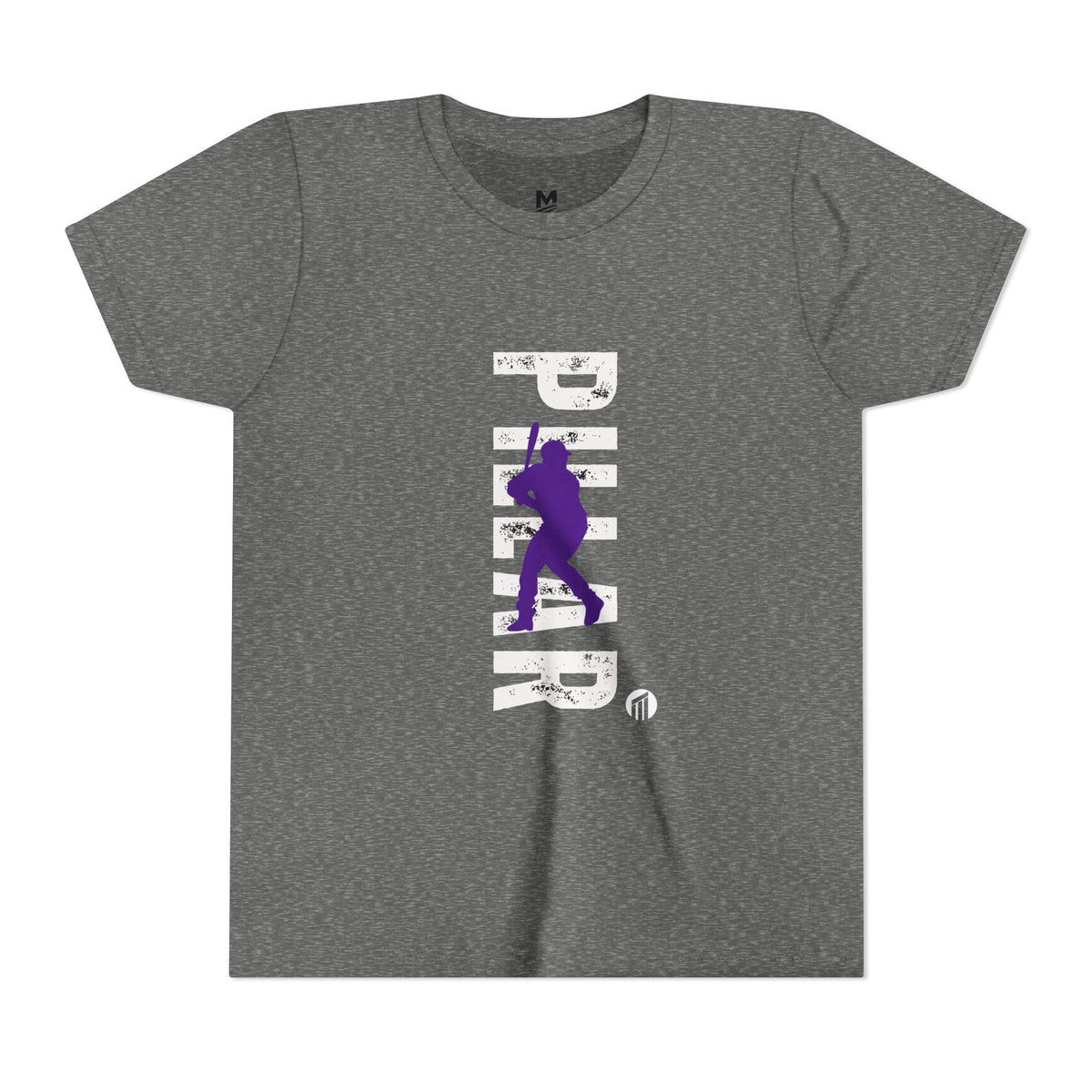 Youth Baseball Tee — Purple Baseball Player Silhouette