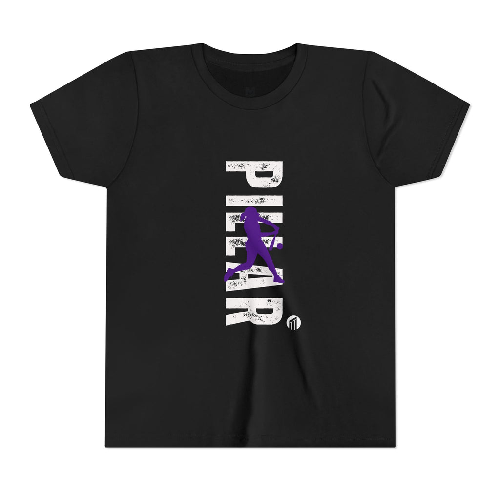 Youth Softball Silhouette Tee — Purple Batter Graphic