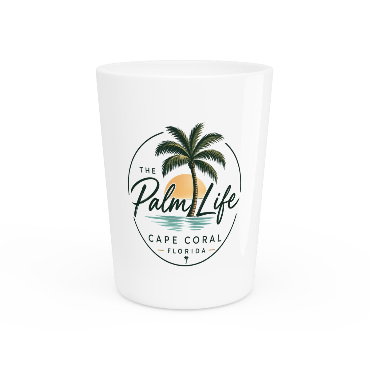 Palm Life Cape Coral Florida Shot Glass – Tropical Sunset Souvenir