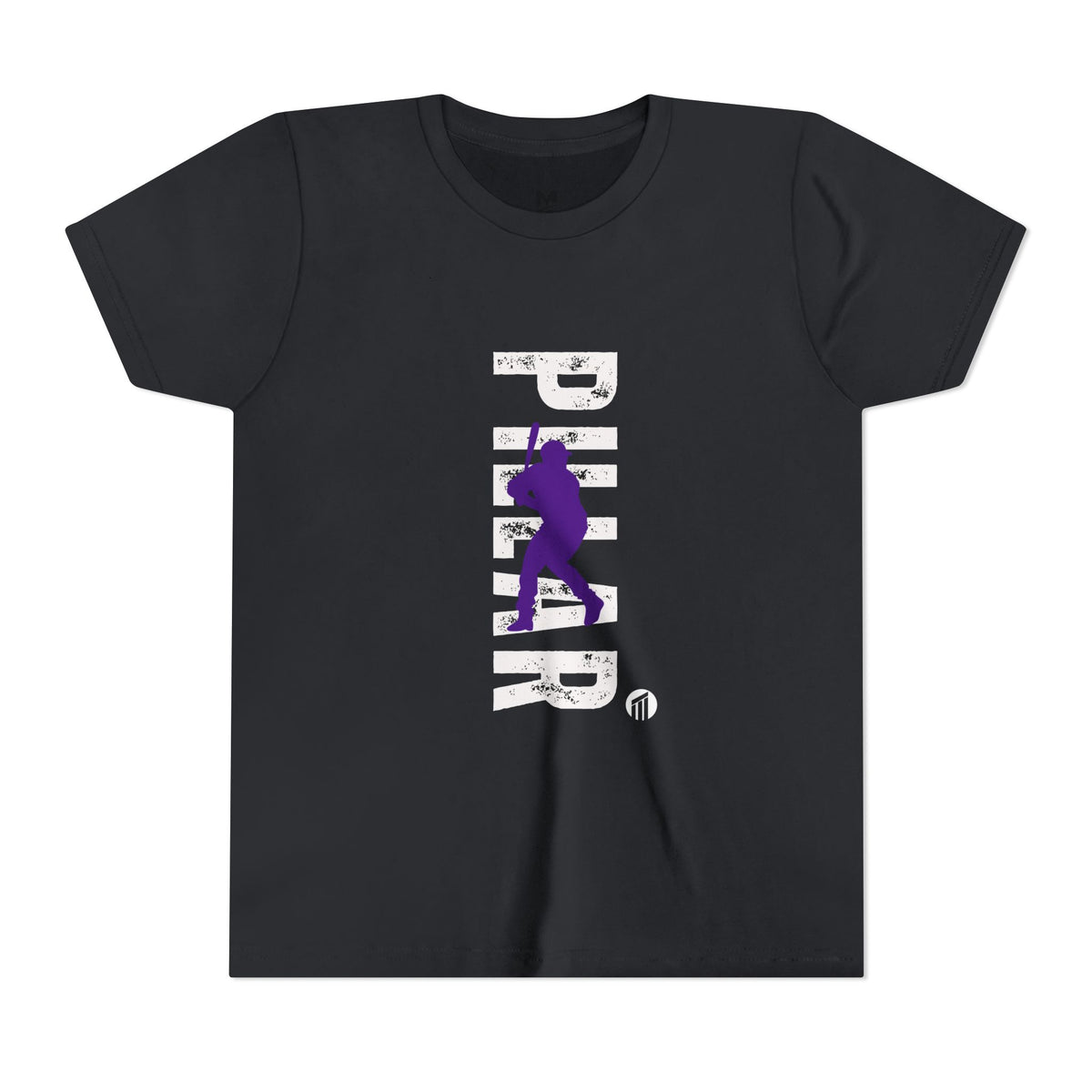 Youth Baseball Tee — Purple Baseball Player Silhouette