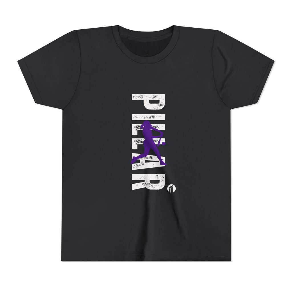 Youth Softball Silhouette Tee — Purple Batter Graphic