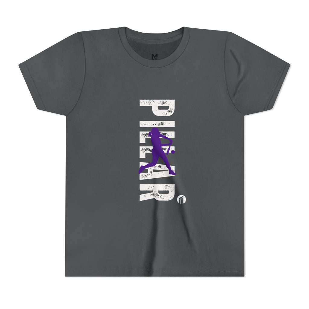 Youth Softball Silhouette Tee — Purple Batter Graphic