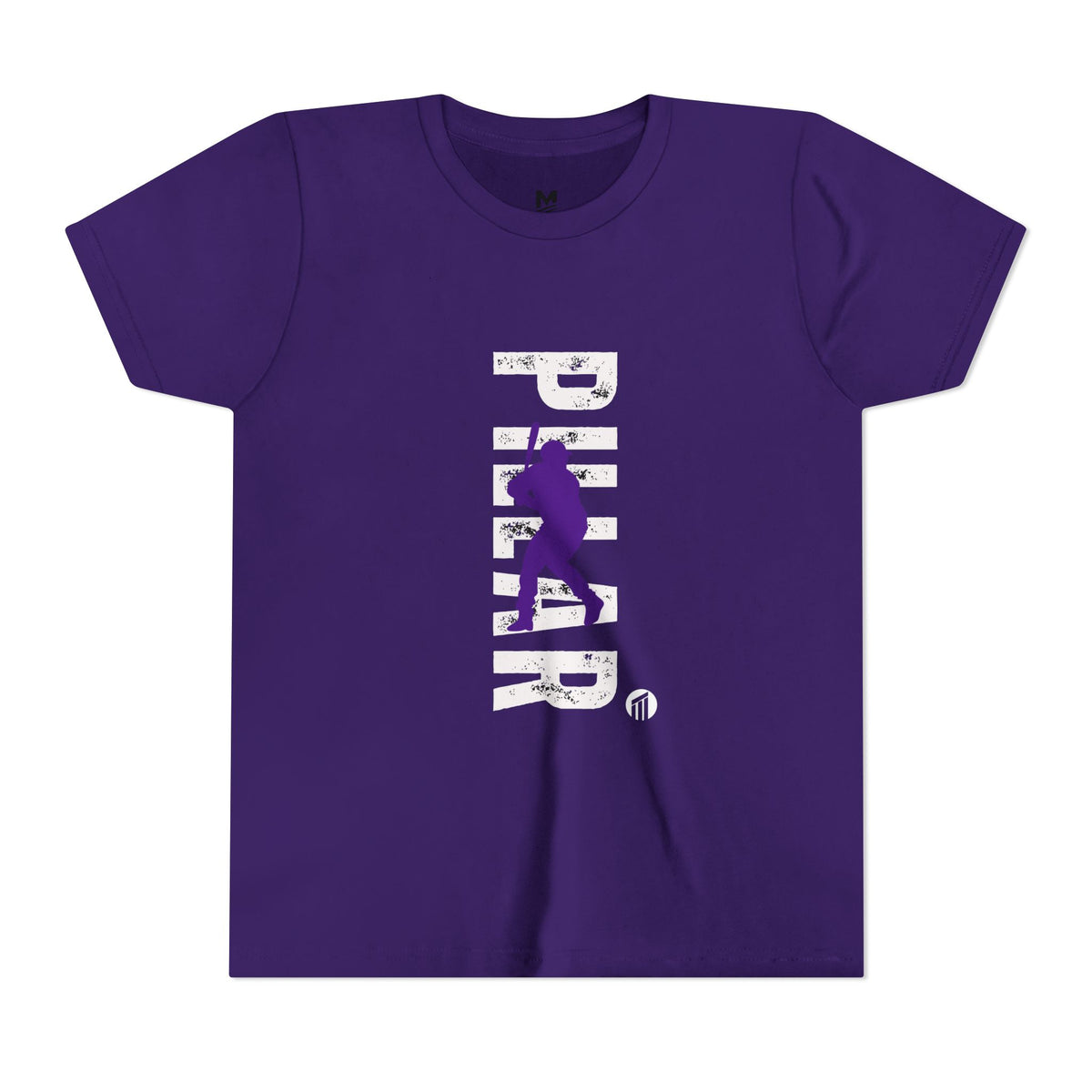 Youth Baseball Tee — Purple Baseball Player Silhouette