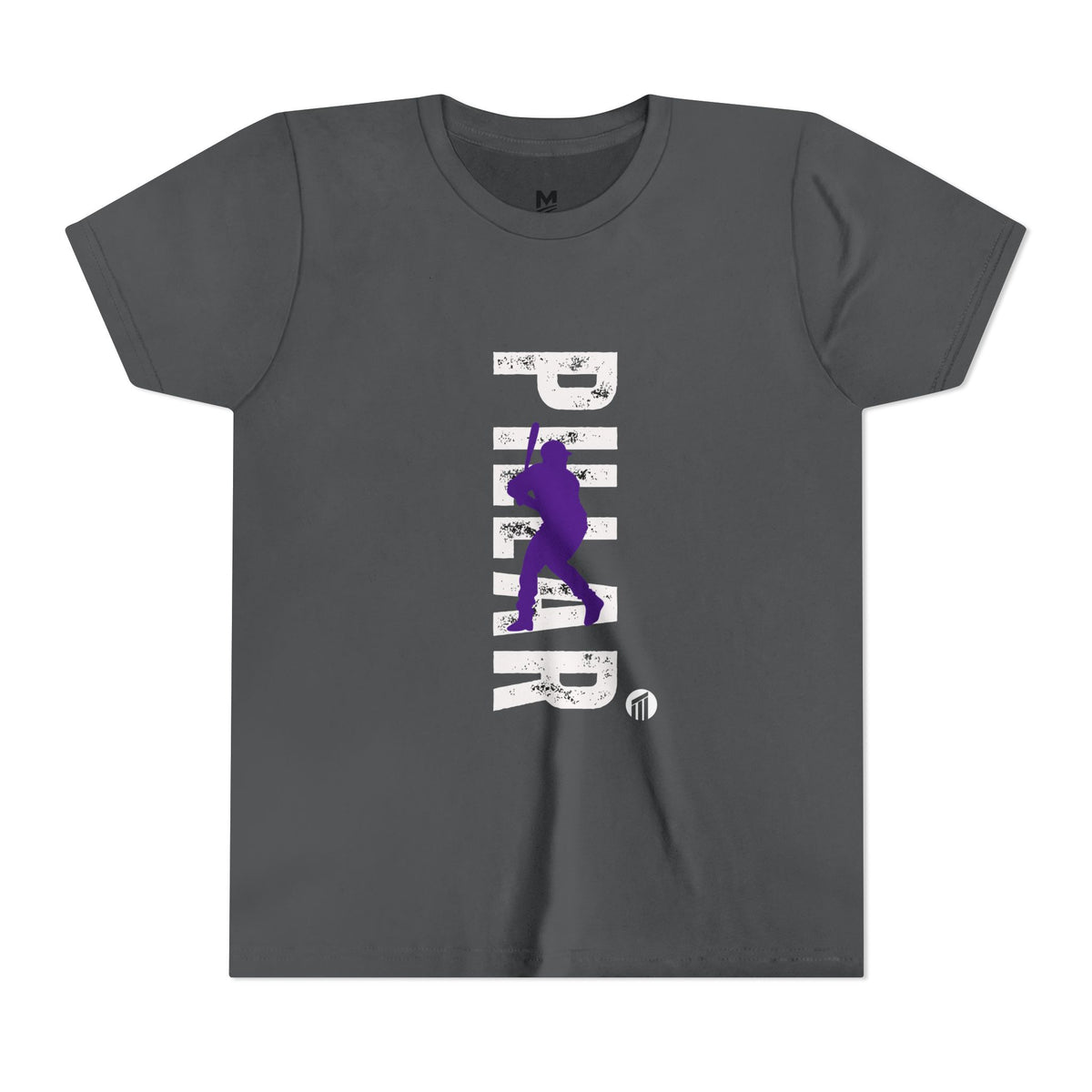 Youth Baseball Tee — Purple Baseball Player Silhouette