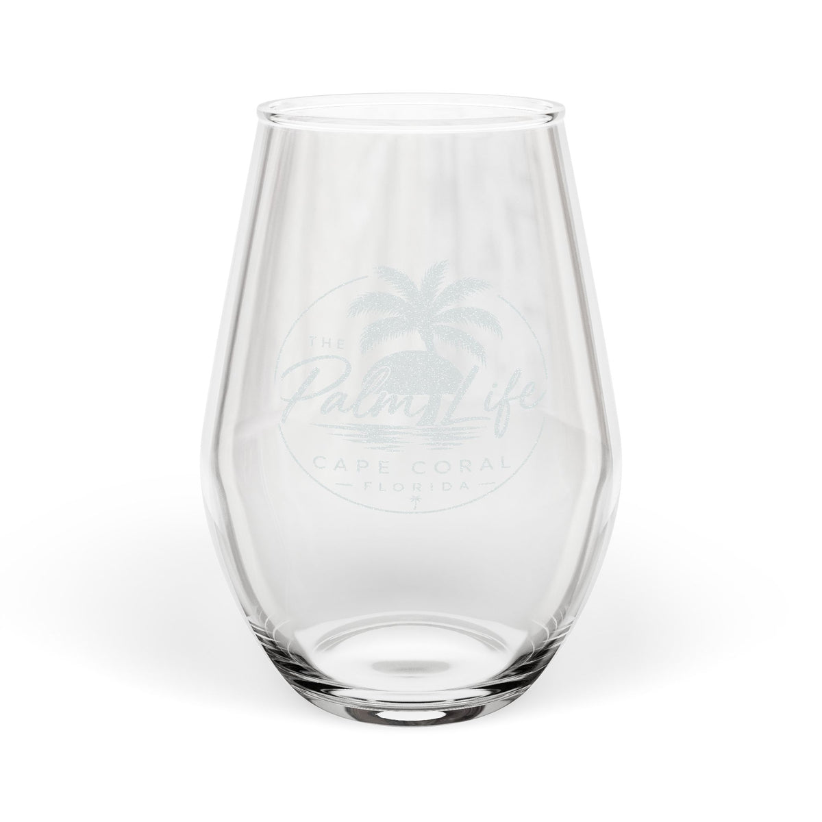 Engraved Stemless Wine Glass 11.5oz — 'Paradise' Palm Beach Design